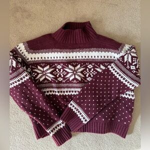 Abercrombie & Fitch Women's Burgundy and White Fair Isle Sweater